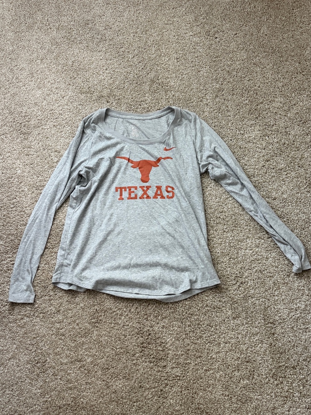 Nike Gray Long-Sleeve Texas Tee with Orange Longhorn Logo